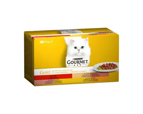 Gourmet Gold koščki mesa v omaki - mokra hrana za mačke, 4x85g